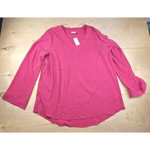 Jaclyn Smith Collection Pink Long Sleeve V Neck Chiffon Tunic Top Size XL